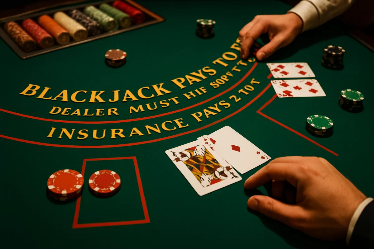 Table de Black-jack professionnelle avec croupier distribuant des cartes